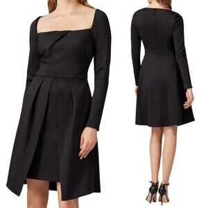 Black Halo Eve Lovelei Mini Dress Long Sleeve Draped Square Neck Pleated Black 2